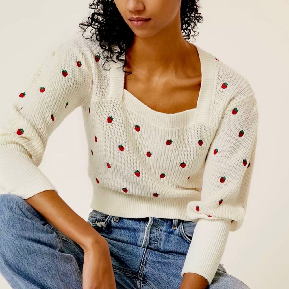 Anthropologie Maeve Embroidered Strawberry Top XS
